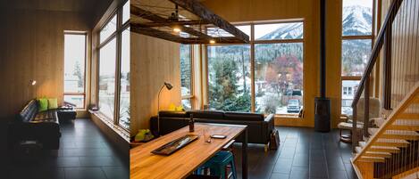 Open concept living with amazing views of ski hill, Mt Fernie and Three Sisters 