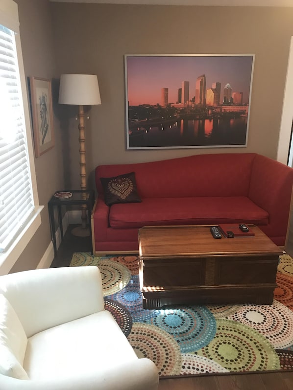 Living room with full size pull out couch 