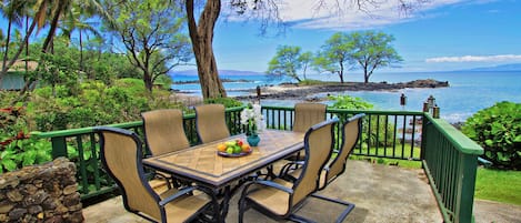 Oceanfront Dining Area With Nearby Gas Grill