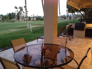 Patio at sunset, you will notice that patio tile is the same tile used inside the condo.