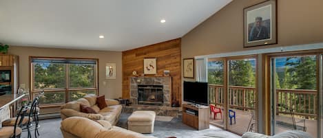 Wood burning fireplace, satellite TV