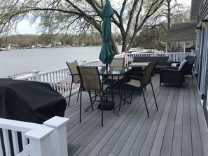 Very spacious deck with plenty of seating. 