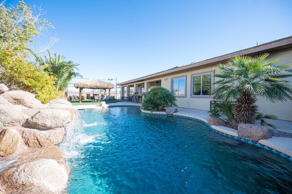 Lagoon Pool w/Waterfall/Grotto & Slide. Our Salt System uses less Chlorine. 