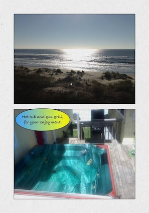 Beach is 200 yards away and outdoor activities. Hot tub and grill.