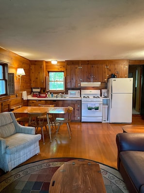 The living room and kitchen.