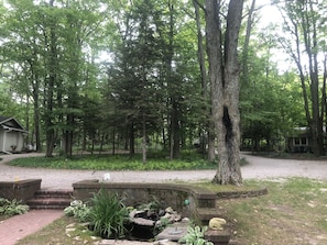 View facing away from the lake. The back cottage is located to the left.