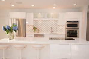 Kitchen and waterfall island
