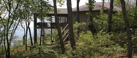 House sits right on the bluff surrounded by woods and mountain laurel