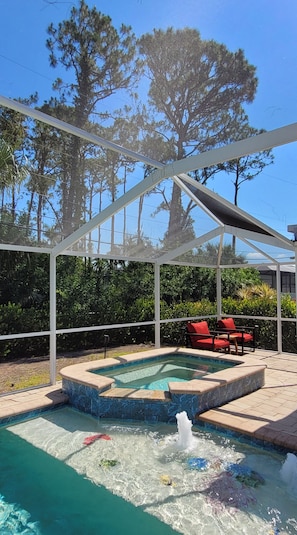 The pool shelf is a great place to lounge or cool off.
