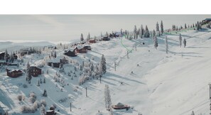 Location of cabin showing paths to/from ski area.