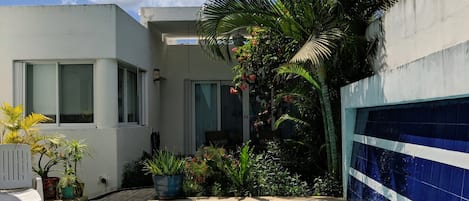 View from the pool looking at patio area.