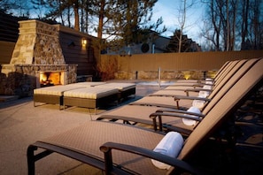 Main Pool Area with Lounge and Outdoor Fireplece