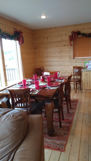 Dining area. There are two leaves to extend the table.