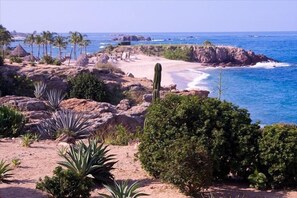 View of one the exclusive beaches at the Four Seasons resort. 