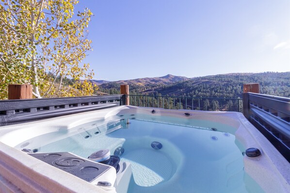 Private hot tub with stunning mount views