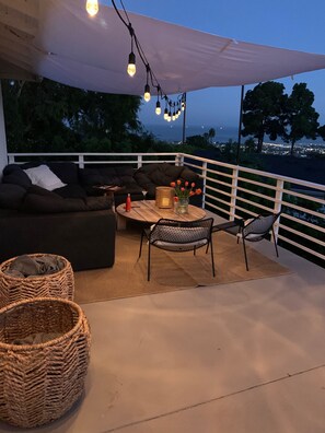 Sweeping ocean views from the deck, living and dining rooms