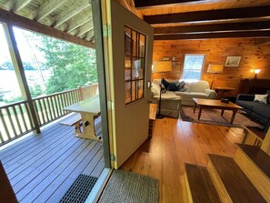 Deck has large picnic table, easily seats 8, plus adirondack style chairs, grill