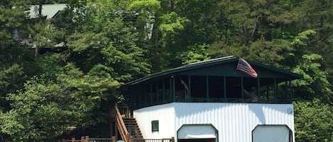 Boathouse with covered top deck, second kitchen area and dressing room.