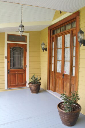 Cypress Front doors and Leaded Bubble Glass door.
doors.  