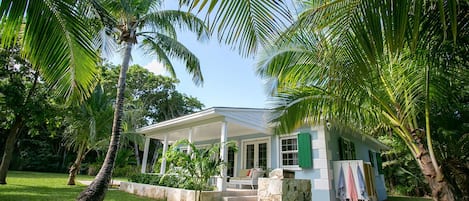 Touchstone's Cottage nestled amongst the coconut palms.