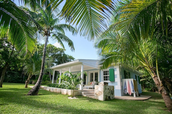 Touchstone's Cottage nestled amongst the coconut palms.