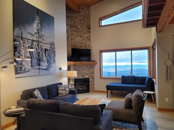 Breathtaking views of the Monashee mountains from the south facing living room