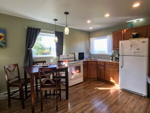 A fully equipped kitchen with all new appliances. 