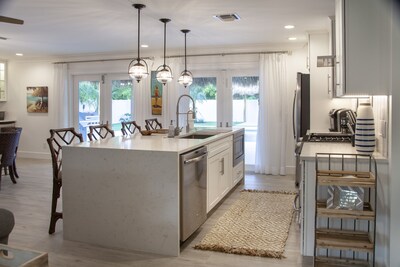KItchen With Veiw of Backyard