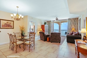 The living room with the dining area.