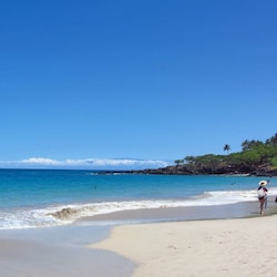 Nearby Hapuna Beach with views of Maui and Mt. Haleakalā in the distance