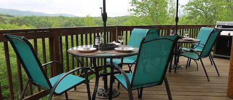 Enjoy your dinner on the deck with views of Shenandoah river and Skyline drive