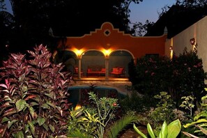 Additional Covered Terrace and Pool at Night