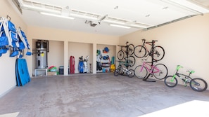 Garage stocked with tons of beach gear, bikes and his and hers Taylor Made M2 and M6 Golf club sets available for your use (Free)