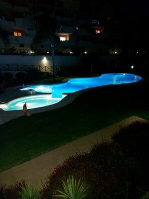 Night view over the pool