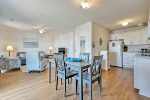 Open living area with dining table for 4