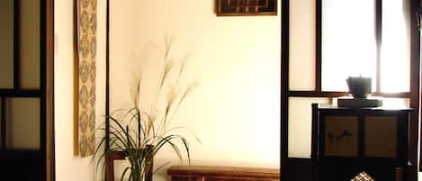 View into the entry room from dining area of Koto Inn, Kyoto