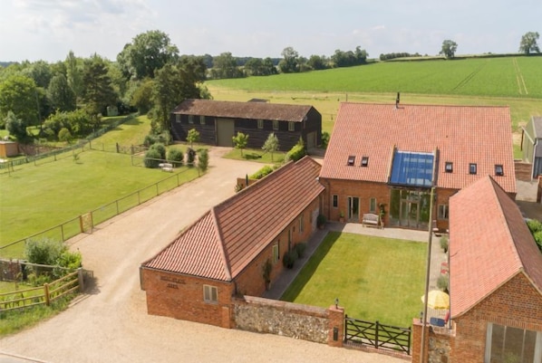 The Dairy, Great Massingham: Aerial view, surrounded by countryside