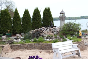 Landscaped pond with fish.