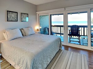 Primary Bedroom- King Bed, Ocean Views + Private Balcony