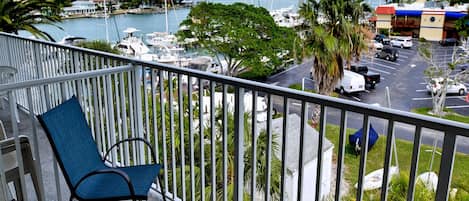 Relax and enjoy the view from the 4th floor balcony.