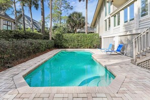Privately Fenced Pool Area at 14 Green Heron