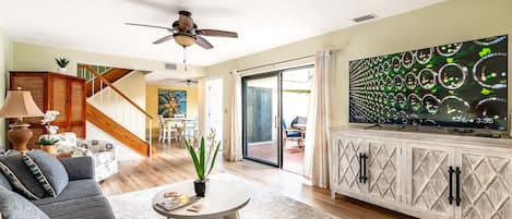 Living room opening up to courtyard