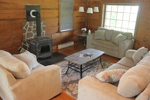 Living room, wood stove
