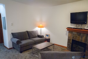 Living area with fireplace