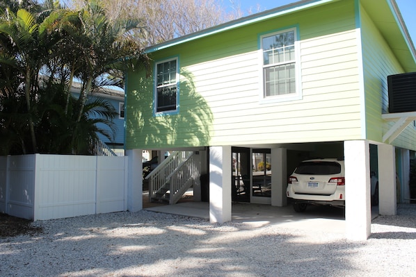 Unit B has shady parking & a screen porch