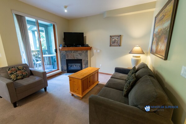 Living area with fireplace