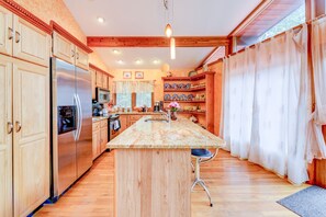 Fully stocked kitchen that’s the center of all the action