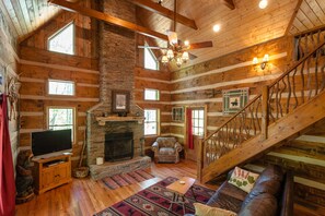 Mountain laurel on the stair rails, satellite TV and DVD player for convenience