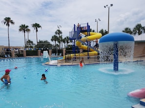 FREE access to Heated Slide Pool across street 2.5 blocks walk. Kids love it. 