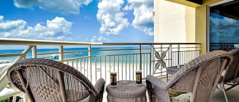 Balcony is a great place to relax and enjoy a beverage.